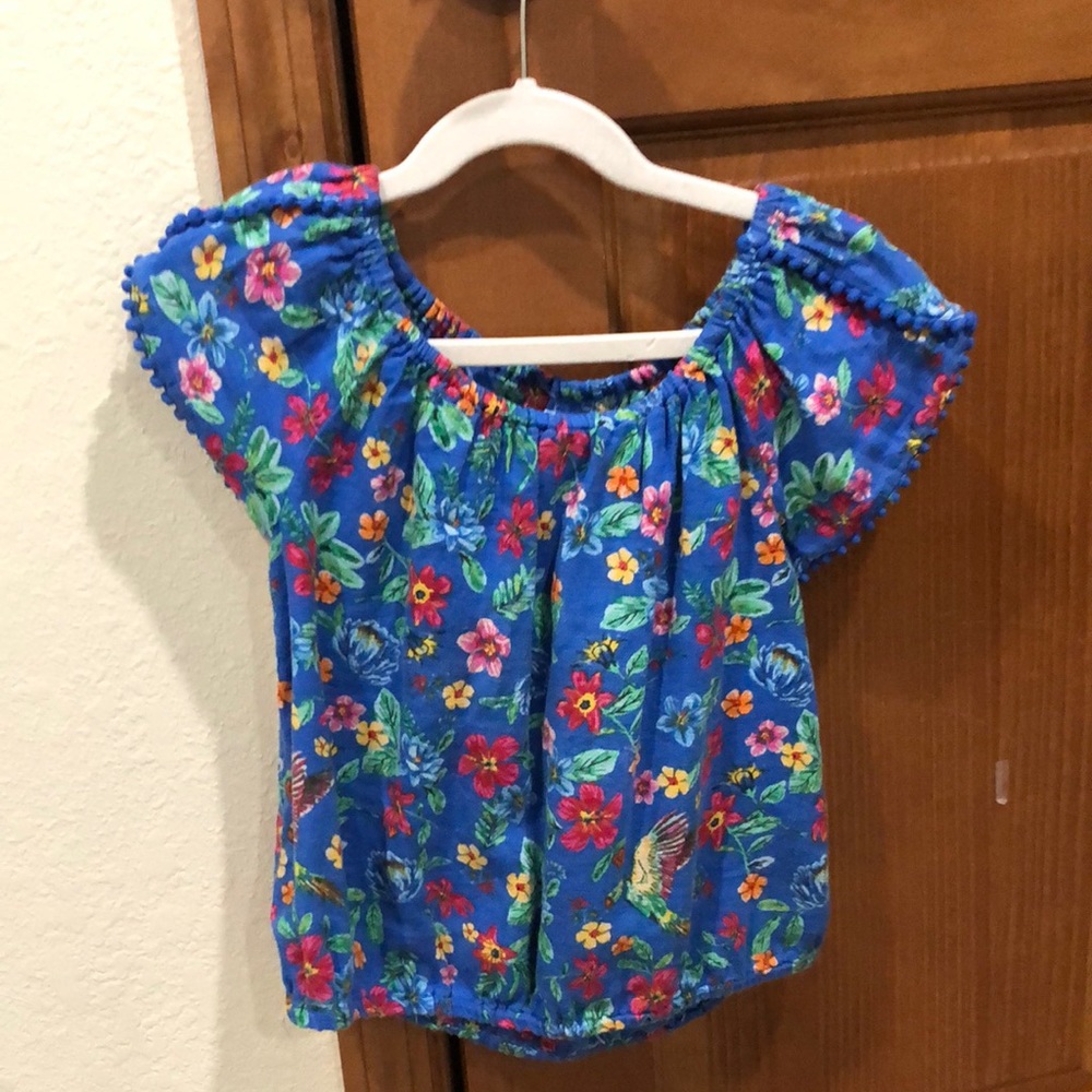 Blue crop top with flowers lightly used